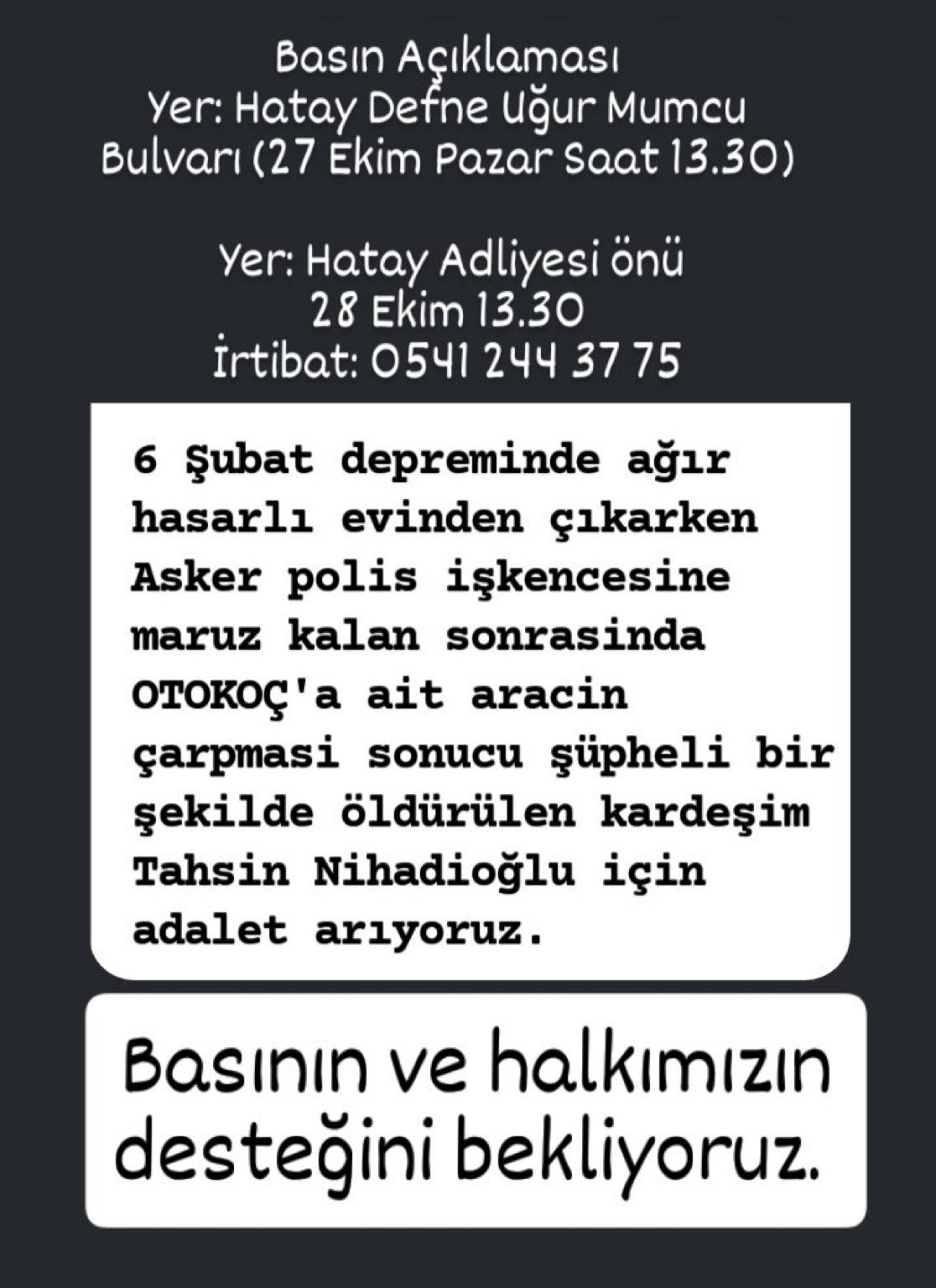 Tahsin Nihadioğlu İçin Adalet Arayışı